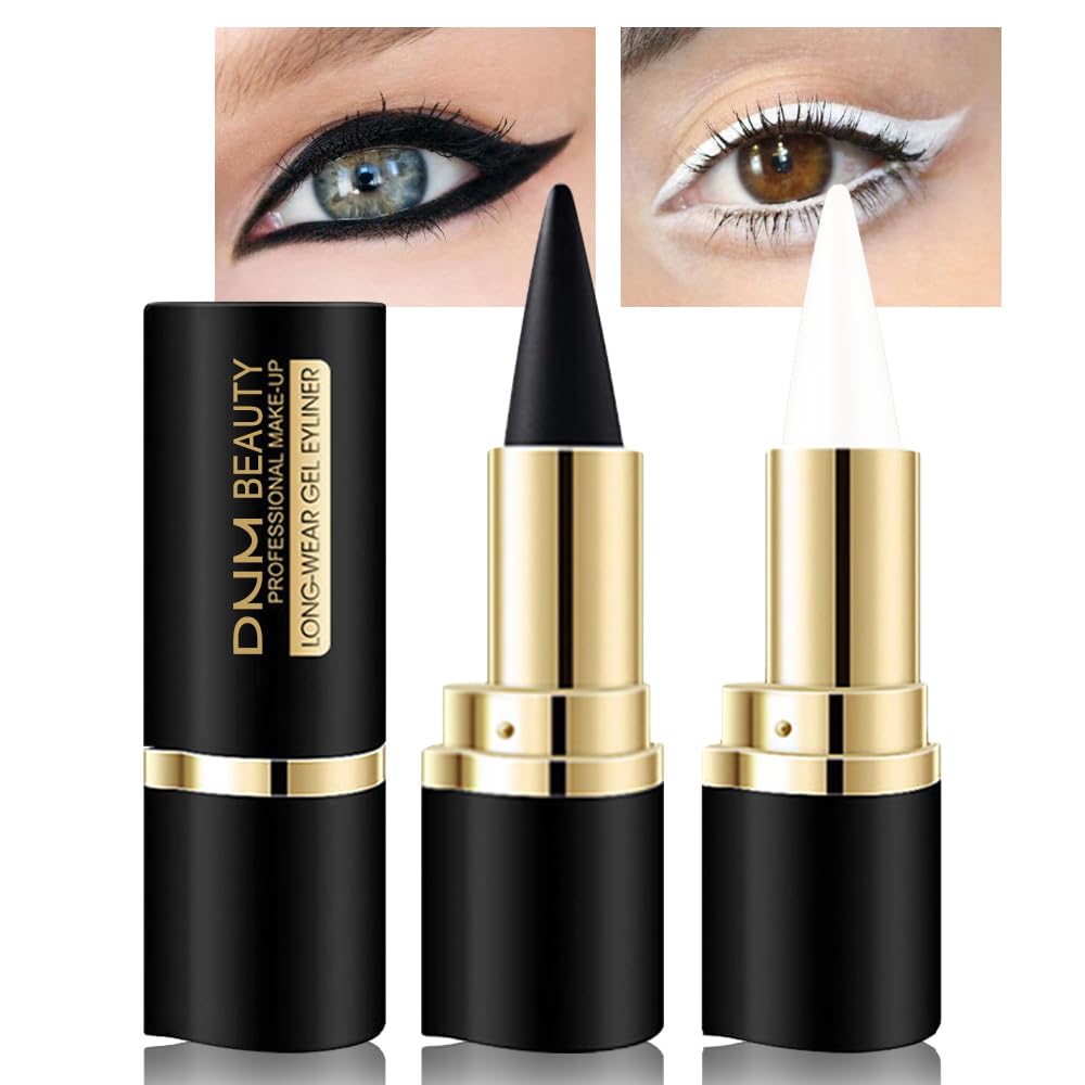 evpct 2Pcs Black White Gel Eyeliner Pencils Eye Black Face Paint Stick Lipstick Halloween Makeup Set Waterproof Smudge Proof Liquid Eyeliner Pen Crayon Smokey Eye delineador de ojos contra el agua