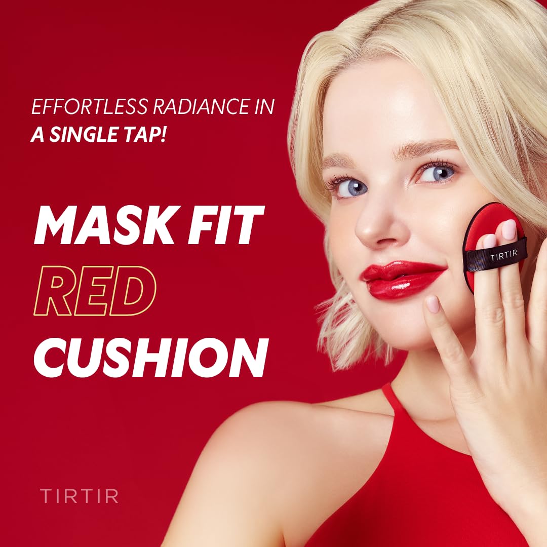 TIRTIR Mask Fit Red Cushion Foundation | Full coverage, Weightless, Skin fit, Satin Glow Finish, Korean Makeup BB Foundation, beauty, Tattoo cover up, Buildable (#22C Peach Beige, 0.63 Fl Oz)
