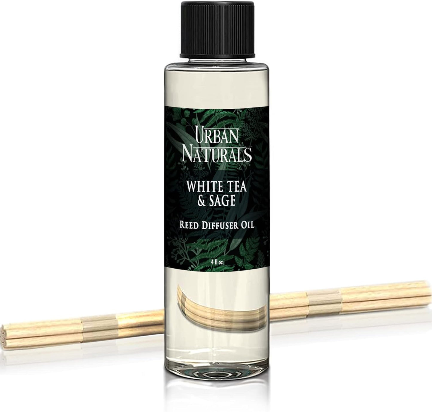 Urban Naturals Reed Diffuser Oil Refill White Tea & Sage, Sparkling Bergamot, Fresh Sage, 4 oz + Free Reed Sticks, Made in The USA