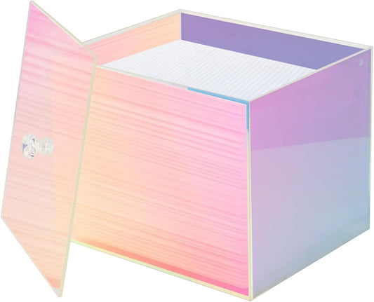 Face Towel Box, Acrylic Facial Disposable Towelettes Holder Container for XL Face Towels and Protects from Dust, Rainbow