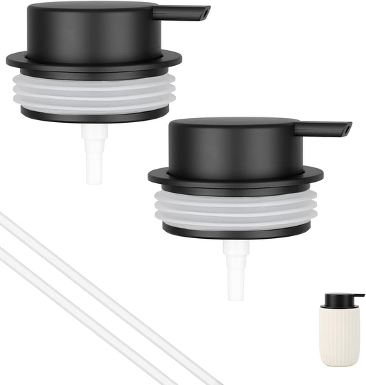 Segbeauty 2pcs Black Soap Dispenser Pump Head Replacement for Bathroom, Pump Head for Ceramic Hand Soap Dispenser Kitchen, Lid Replacement for Shampoo and Conditioner Bottle, Lotion Container Pumps
