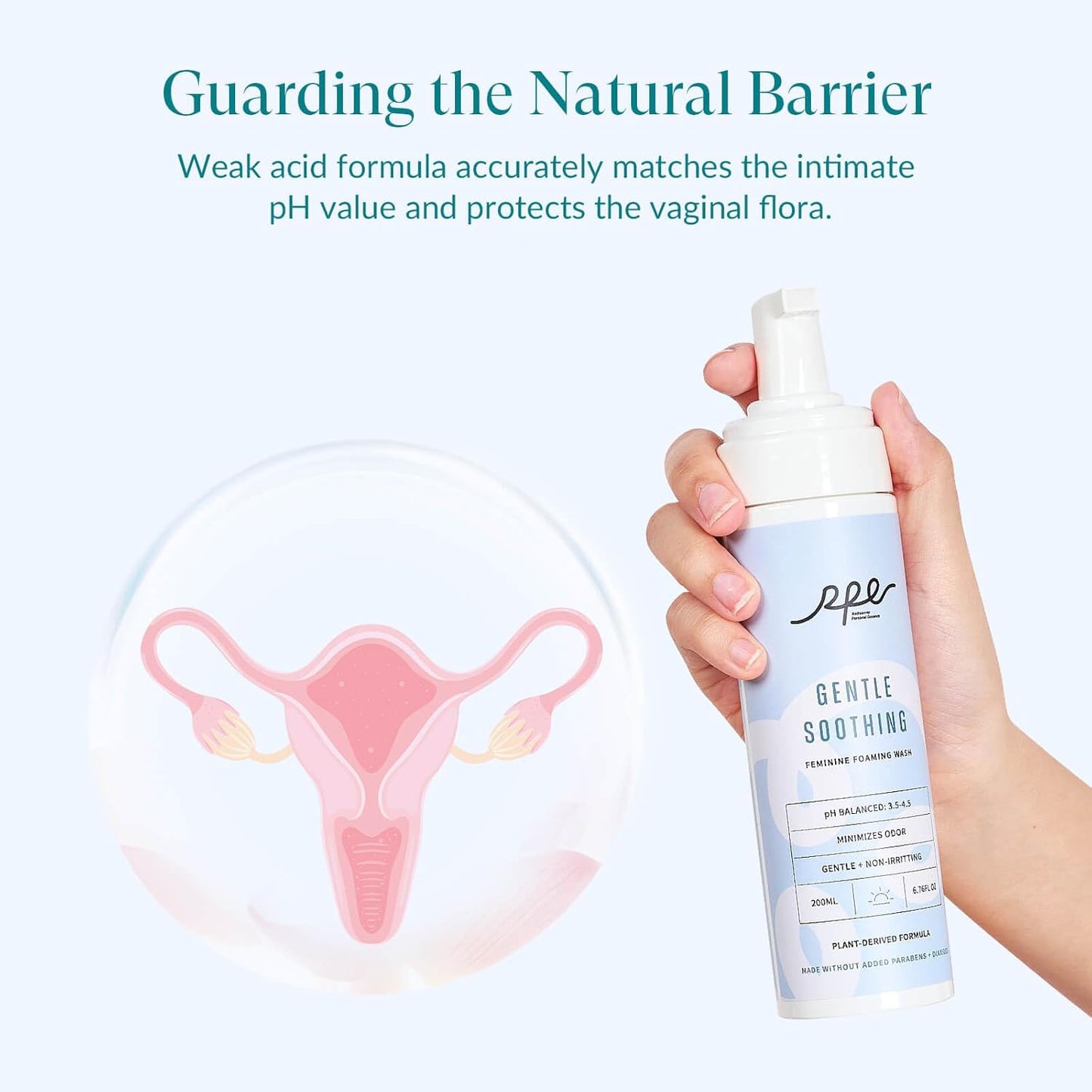 Soothing Foaming Feminine Wash for Women Ph Balance - Gentle Plant-Based Body Wash for Sensitive Skin - Vaginal Reduces Odor - Paraben & Dioxide Free, Unscented, 6.76 Fl.Oz, Pack of 1