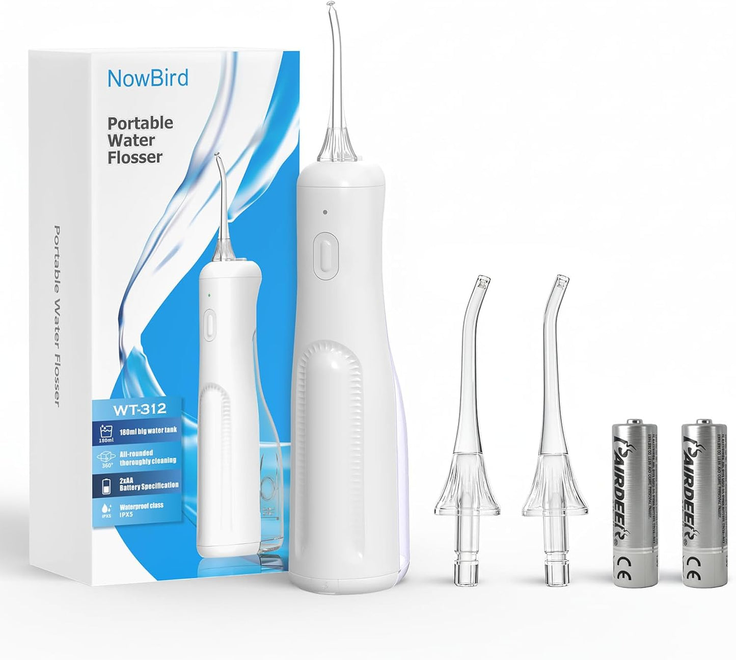Water Dental Flosser Teeth Pick: Portable Oral Irrigator, 3 Modes Cordless Water flosser,Battery Operated, IPX5 Waterproof Flossing Machine for Teeth Cleaning for Travel Home - White