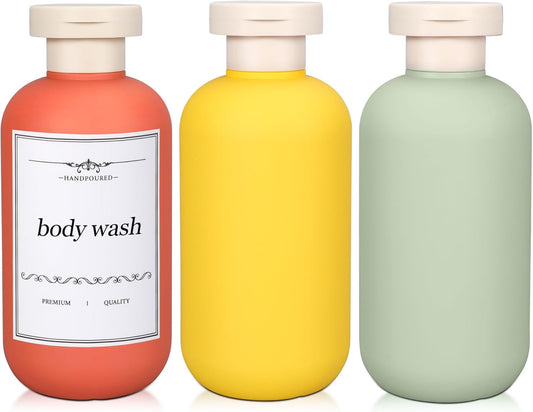 ASEVAT 6.7oz Airtight Plastic Travel Shampoo Bottles, Travel Shampoo and Conditioner Bottles Refillable, Empty Squeeze Bottle, Hand Soap Dispenser for Vacation, Gym, Lotion(OrangeYellowGreen)