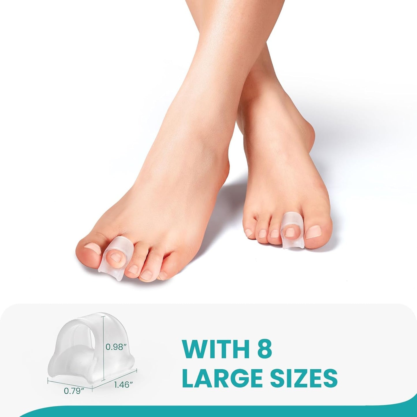 Hammertoe Corrector for Women - Soft Gel Toe Straighteners - Realign Bent, Curled, Crooked, Claw, Bunion, Hammer Toes - Toe Corrector for Men（8 Count, Large, Clear）