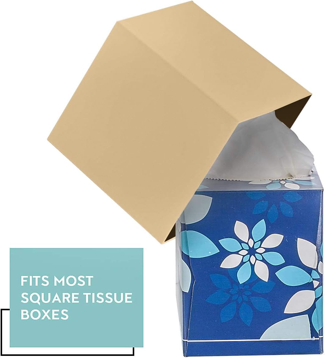 Beige Tissue Box Cover Square - Plastic Facial Tissue Box Holder - Decorative Cube Tissue Holder Dispenser Fits Any Vanity Countertop, Bedroom Dresser, Office, Bathroom Decor