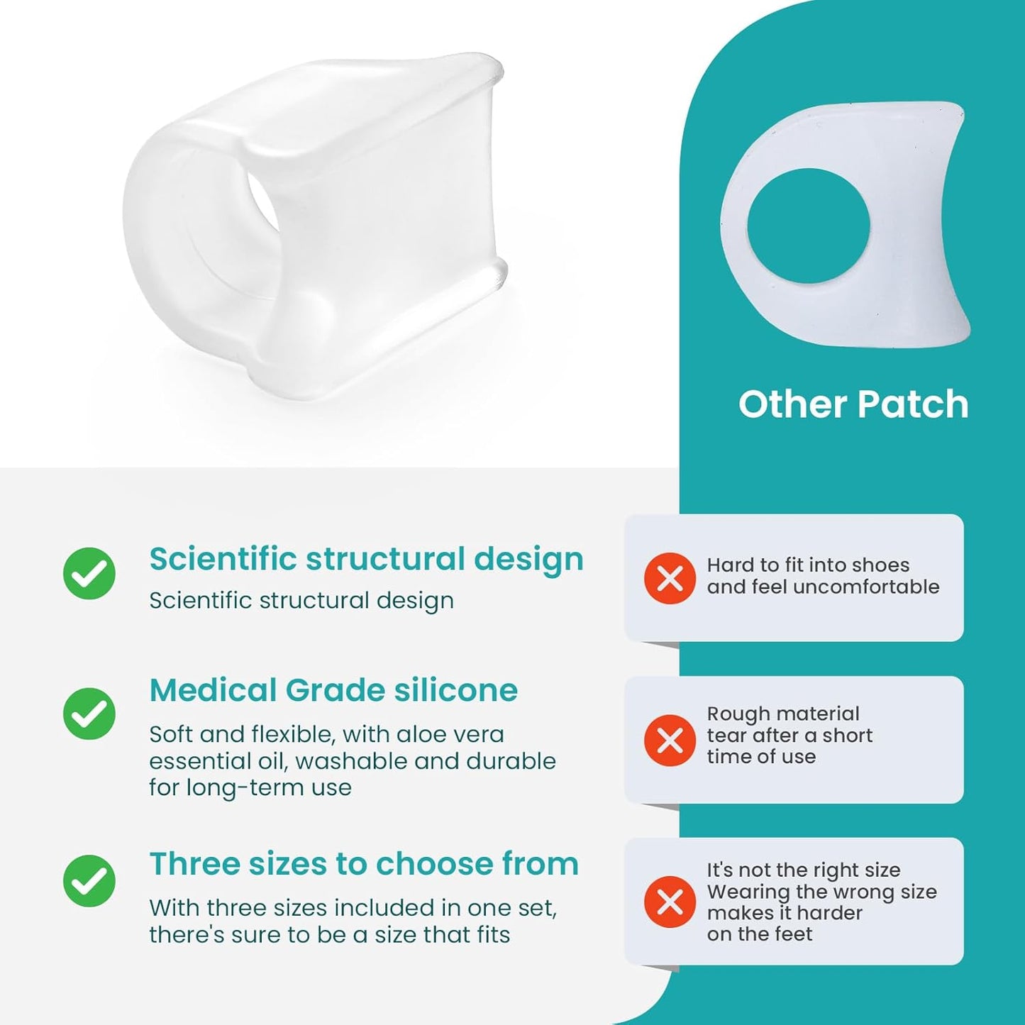 Hammertoe Corrector for Women - Soft Gel Toe Straighteners - Realign Bent, Curled, Crooked, Claw, Bunion, Hammer Toes - Toe Corrector for Men（6 Count, 3 Different Sizes, Clear）