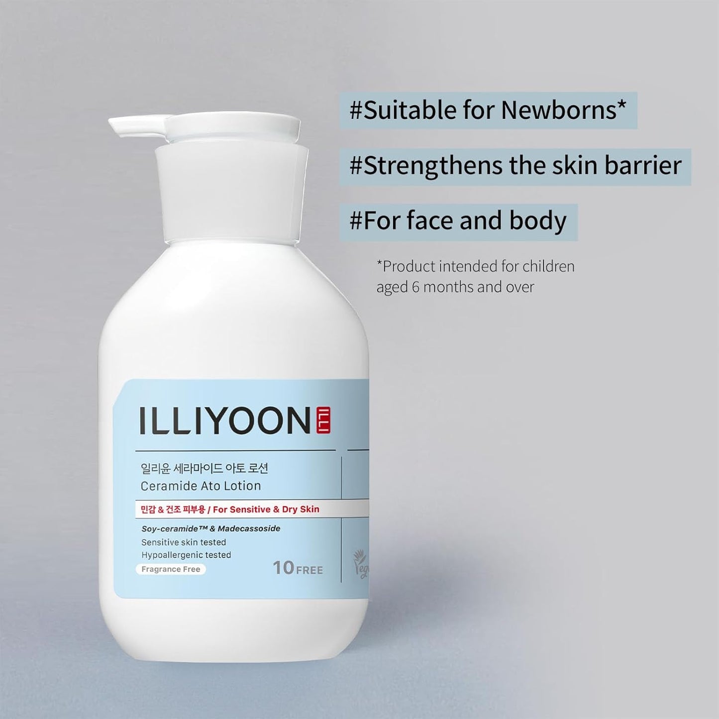 Illiyoon Ceramide Ato Lotion | Lightweight Moisturizer for Dry & Sensitive Skin, Barrier Repair for Face & Body, Mild for Babies, Vegan Certified, Korean Skin Care, 11.83 fl.oz.