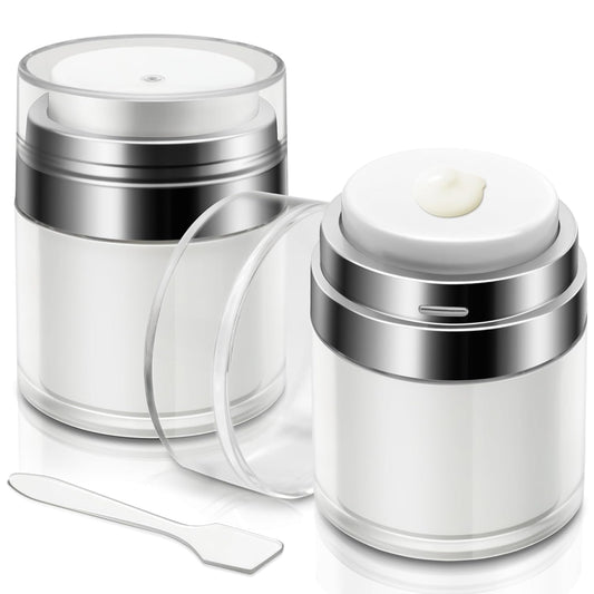2 Pcs Airless Pump Jar, Refillable Cream Jar Vacuum Bottle Travel Size Empty Container for Cream and Lotion (2 x 1oz)