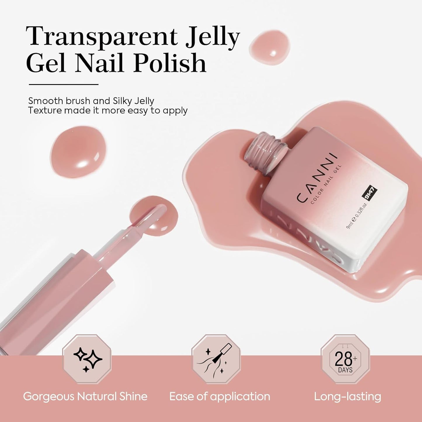 CANNI 6 Colors 9 Ml Jelly Nude Pink Gel Nail Polish Set- Neutral Transparent Pink Colors Sheer Gel Polish Kit, Soak Off LED Nail Gel Manicure Kit DIY at Home Salon Gifts