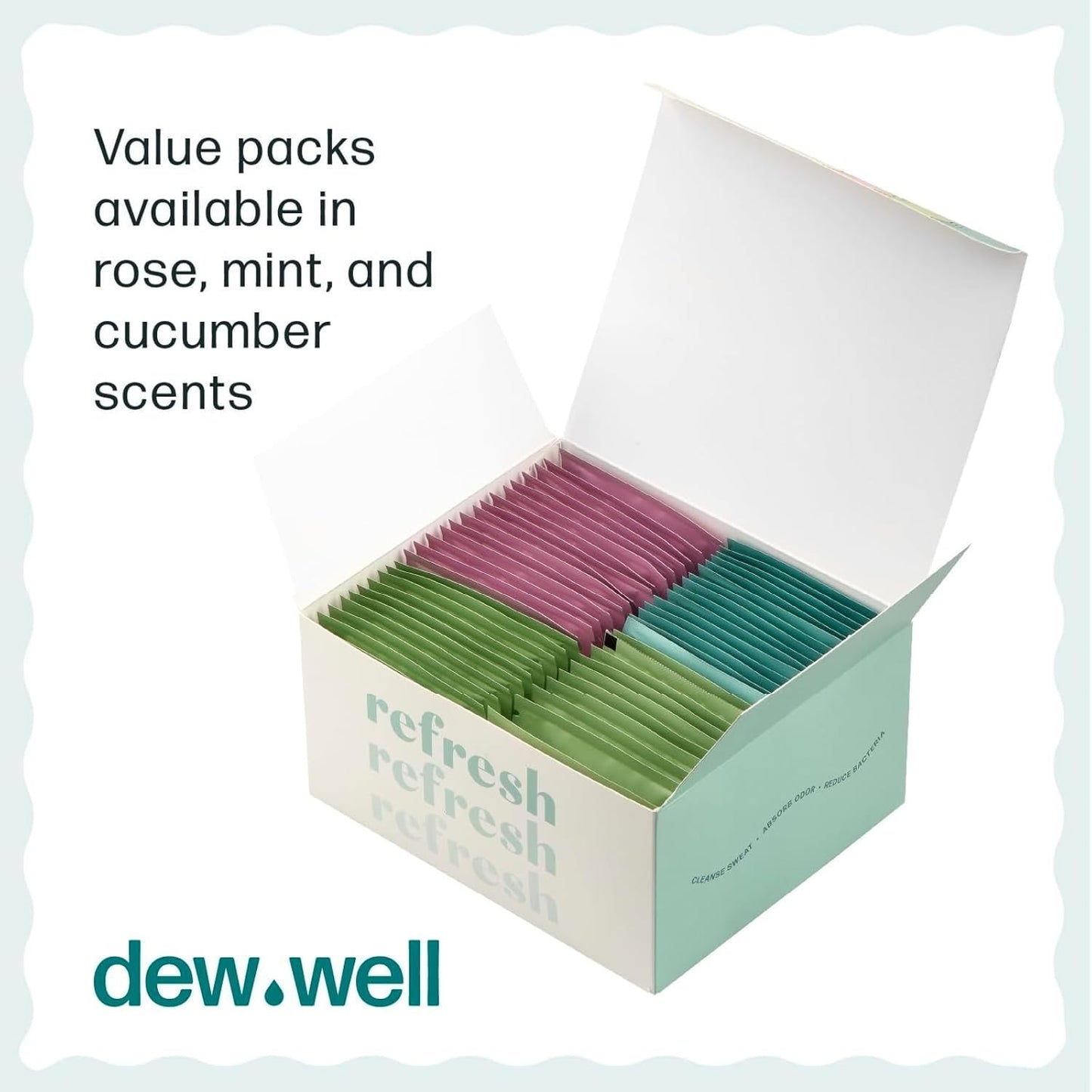 Dew Well Deodorant Wipes - On-the-Go Travel Deodorant - Fresh Mint, Rose & Cucumber Scents Body Wipes for Women - Aluminum, Paraben & Sulfate Free Mini Toiletries - 50 Count, Mint/Rose/Cucumber