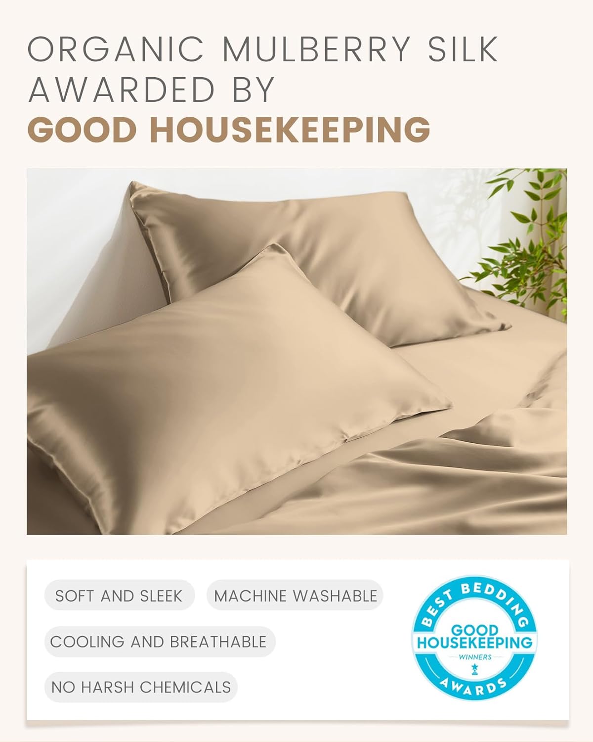 THXSILK Mulberry Silk Pillowcase for Hair and Skin, 100% Mulberry Silk Bed Pillowcase, Hypoallergenic Soft Breathable Both Sides Silk Pillow Case with Hidden Zipper, King Pillow Case 20"x36", Taupe