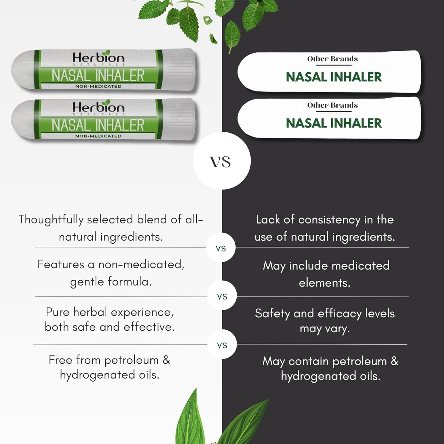 HERBION Naturals Nasal Inhaler, Natural Relief for Nasal Congestion & Sinus Pressure, Non-Medicated Sticks with Essential Oils, Menthol, Eucalyptus, Clove, Soothing Vapor, Easy Breathing, Pack of 2