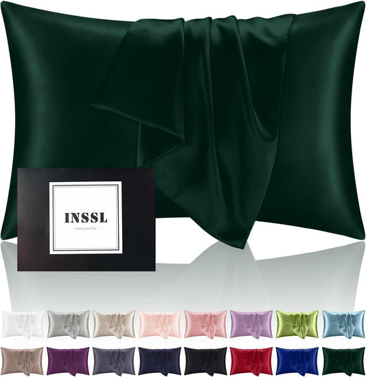 INSSL Silk Pillowcase for Women, Mulberry Silk Pillowcase for Hair and Skin and Stay Comfortable and Breathable During Sleep(Dark Green,Queen)