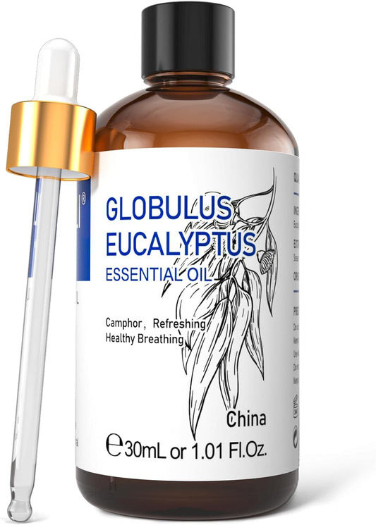HIQILI Eucalyptus Essential Oil 1 Fl Oz, 100% Pure Natural Therapeutic Grade, Premium Grade Glass Dropper for Diffuser, Humidifier, Air Freshening, Cleaning, Home, Skin