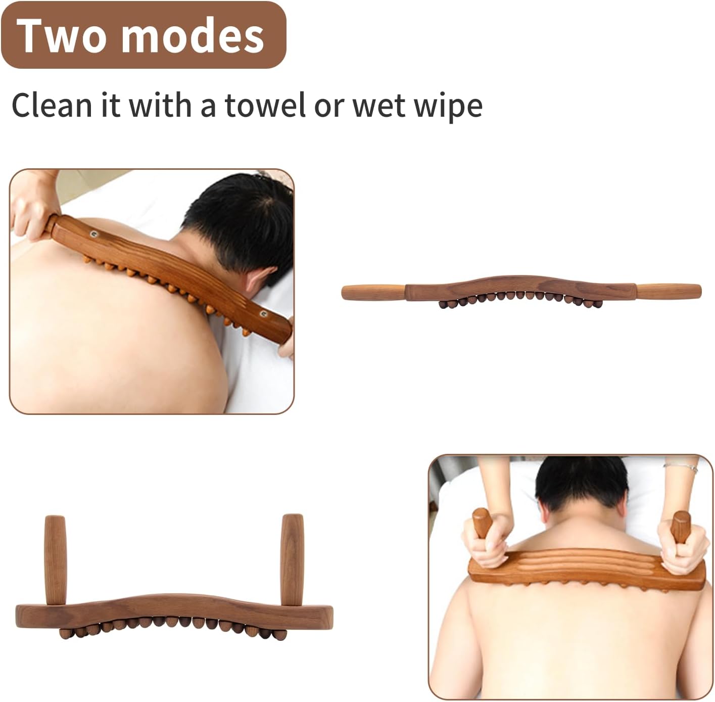 Guasha Wood Stick Tools Wooden Therapy Scraping Lymphatic Drainage Massager, Double Row 34 Beads Point Treatment Gua Sha Tools for Back Leg, Anti-Cellulite and Pain Relief(Two Row,34 Beads)