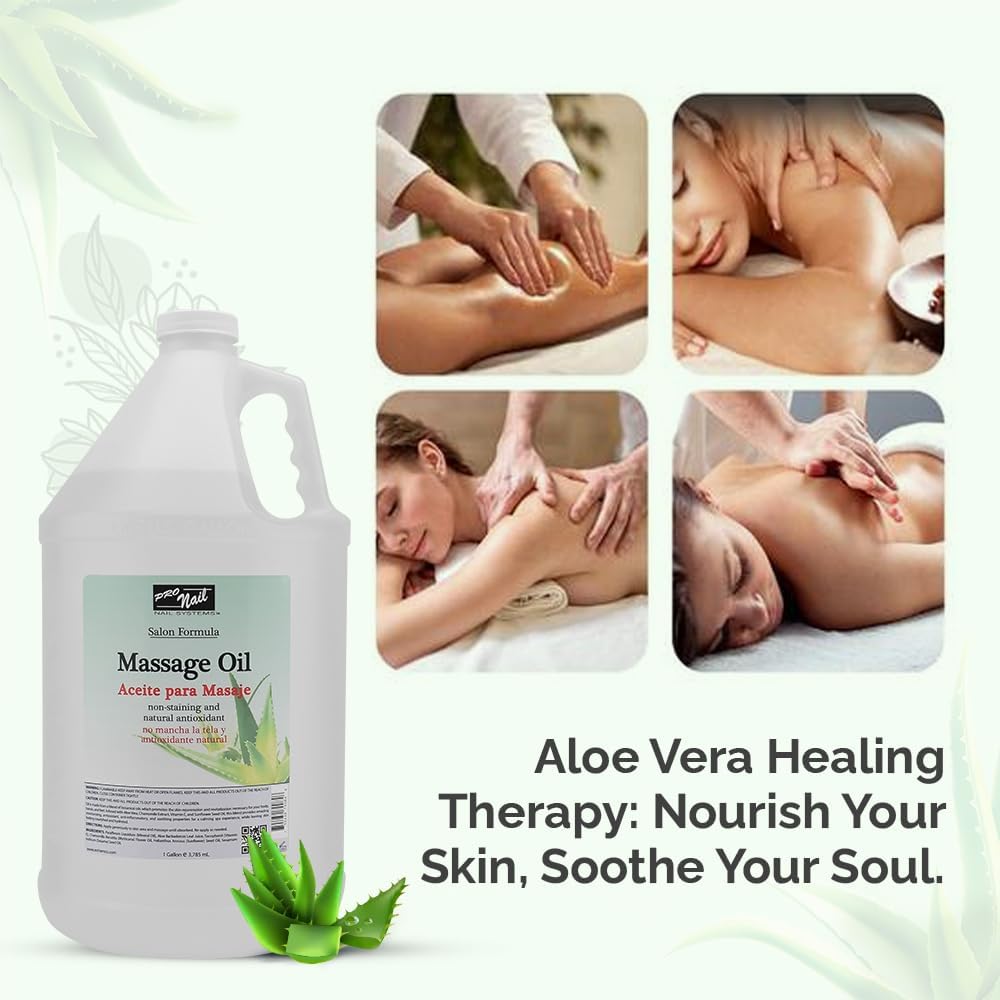 PRONAIL - Massage Oil, Aloe Vera, 128 Oz - Professional Full Body Massage Therapy, Manicure, Pedicure - Relax Sore Muscles and Repair Dry Skin, Enhanced with High Absorption Oils and Vitamin E