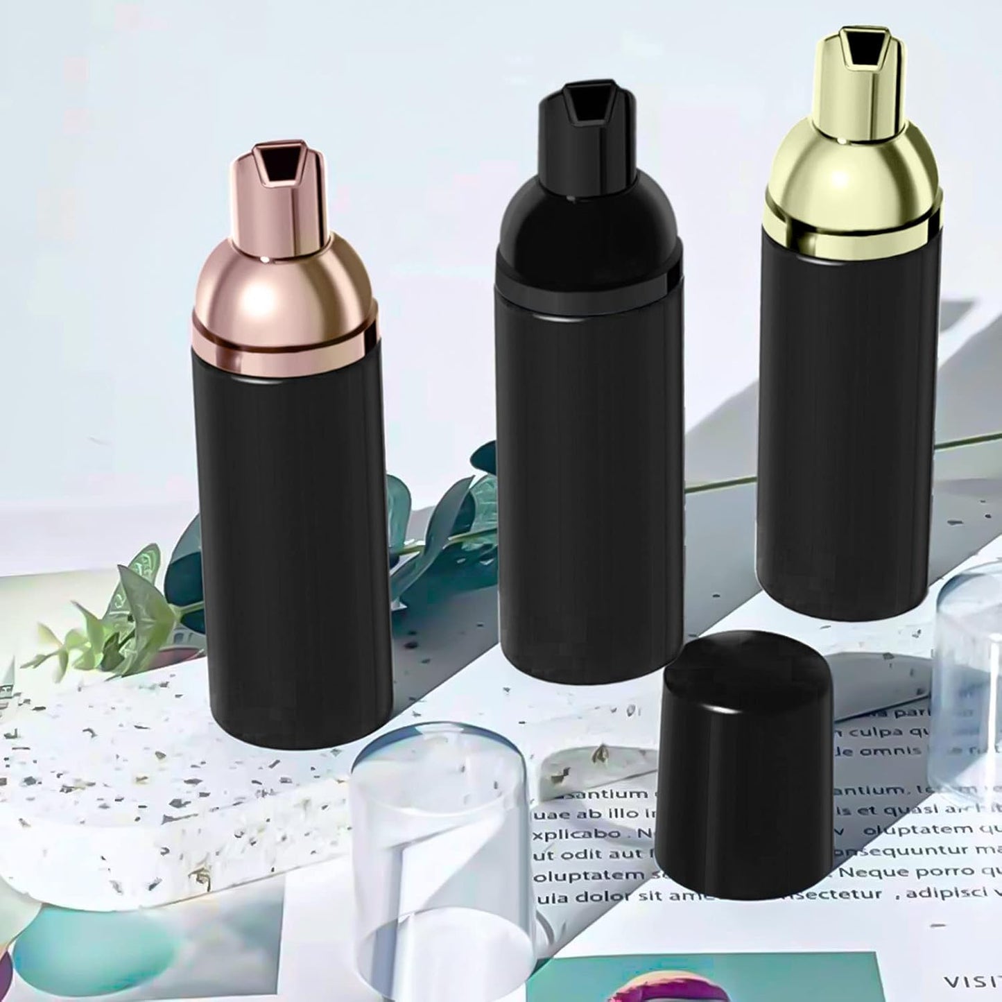 Lil Ray 2 Oz Empty Black Foam Pump Bottle, Foamer Soap Dispenser for Lash Shampoo, Hand Soap, Foaming Cleaner(Rose Gold Pump, 12 PCS)
