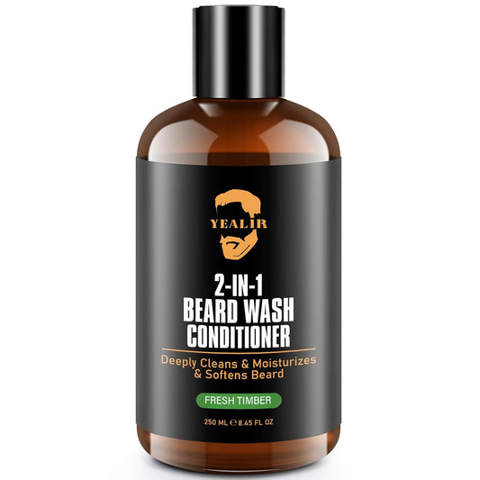 2-in-1 Beard Wash & Conditioner – Softens & Hydrates Dry, Coarse Beards for Effortless Styling – Cleanses & Conditions for Healthier, Fuller Facial Hair – Fresh Timber Scent – 8.45 fl oz