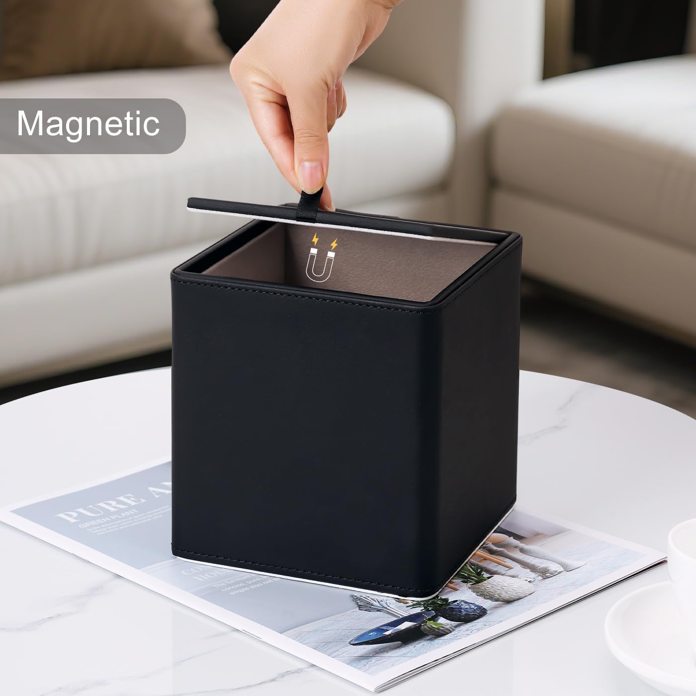 KINGFOM Leather Tissue Box Cover – Square Modern PU Leather Tissue Holder, Cube Tissue Dispenser for Home, Office, Bedroom, Bathroom – Elegant Minimalist Style (Black-Square)