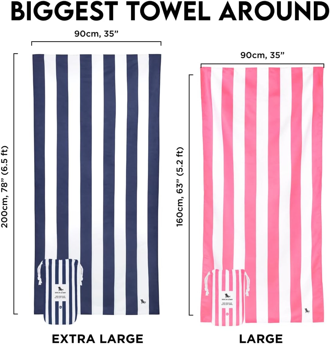 Dock & Bay Beach Towel - Quick Dry, Sand Free - Compact, Lightweight - 100% Recycled - Includes Bag - Cabana - Set G (4), Extra Large (200x90cm, 78x35)