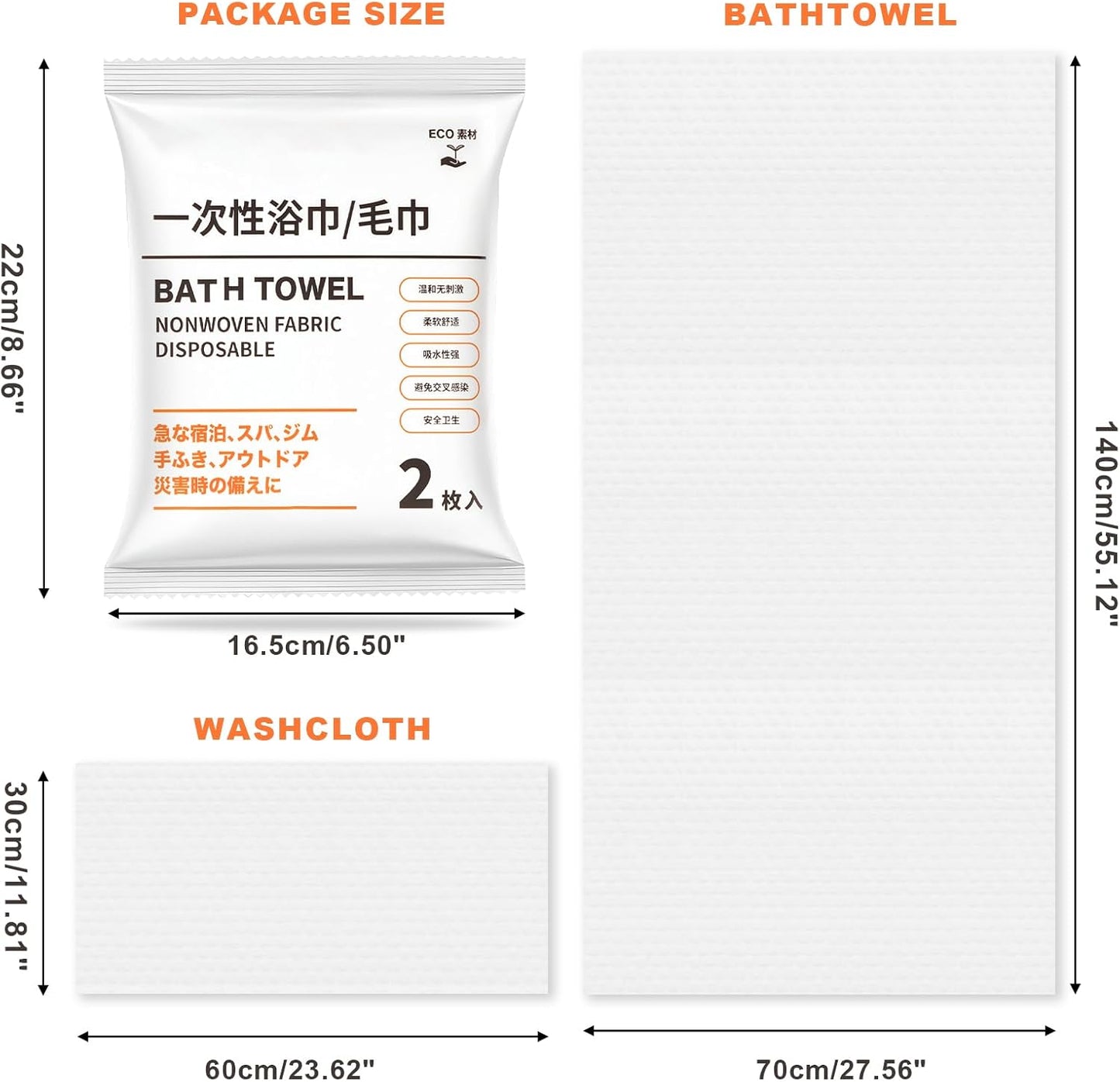 SAILYLENCEY] 12-Pcs (6-Packs) Disposable Bath Towel& Wash Towel Set - Thickening, Portable, Individual-Packing, Ultra Absorbent & Compact for Travel/Emergency/Camping/Sports