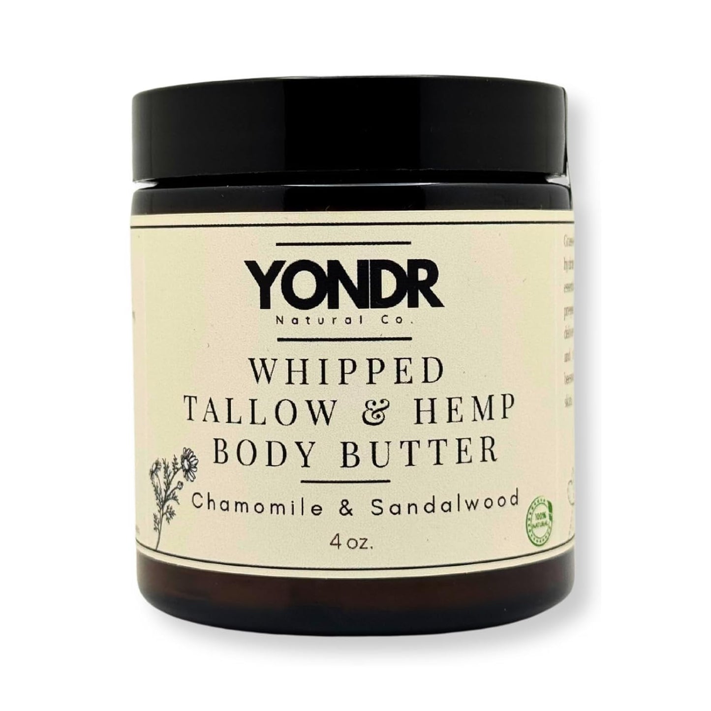 Tallow & Hemp Body Butter – Whipped Grass‑Fed Tallow + Hemp Seed Butter – Calming Chamomile/Sandalwood/Lavender – Deep Hydration for Dry & Sensitive Skin (4 oz)