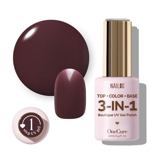 NAILOG One Step Gel Nail Polish 12ml Top Coat Color Gel Base 3-In-1 Formula Soak Off UV Gel Polish for Home DIY & Gifting | Grape