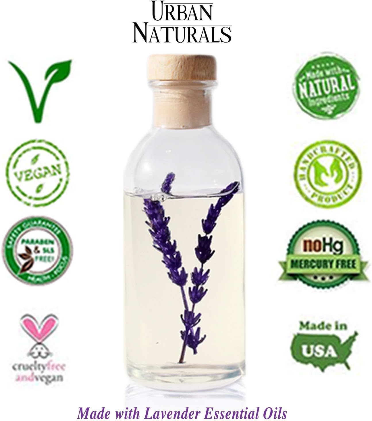 Urban Naturals Lavender Fields Oil Essential Oil Reed Diffuser Set with Real Lavender Stems! French Blossoms, Geranium & Clary Sage | #1 Gift Idea for Aromatherapy & Stress Relief | Vegan | USA Made