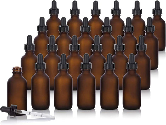 24 Pack Frosted Amber Dropper Bottles, 1oz/30ml Glass Tincture Bottles with Measured Eye Dropper, Leak Proof Travel Bottles for Essential Oils/Chemistry Lab Chemicals/Colognes & Perfumes