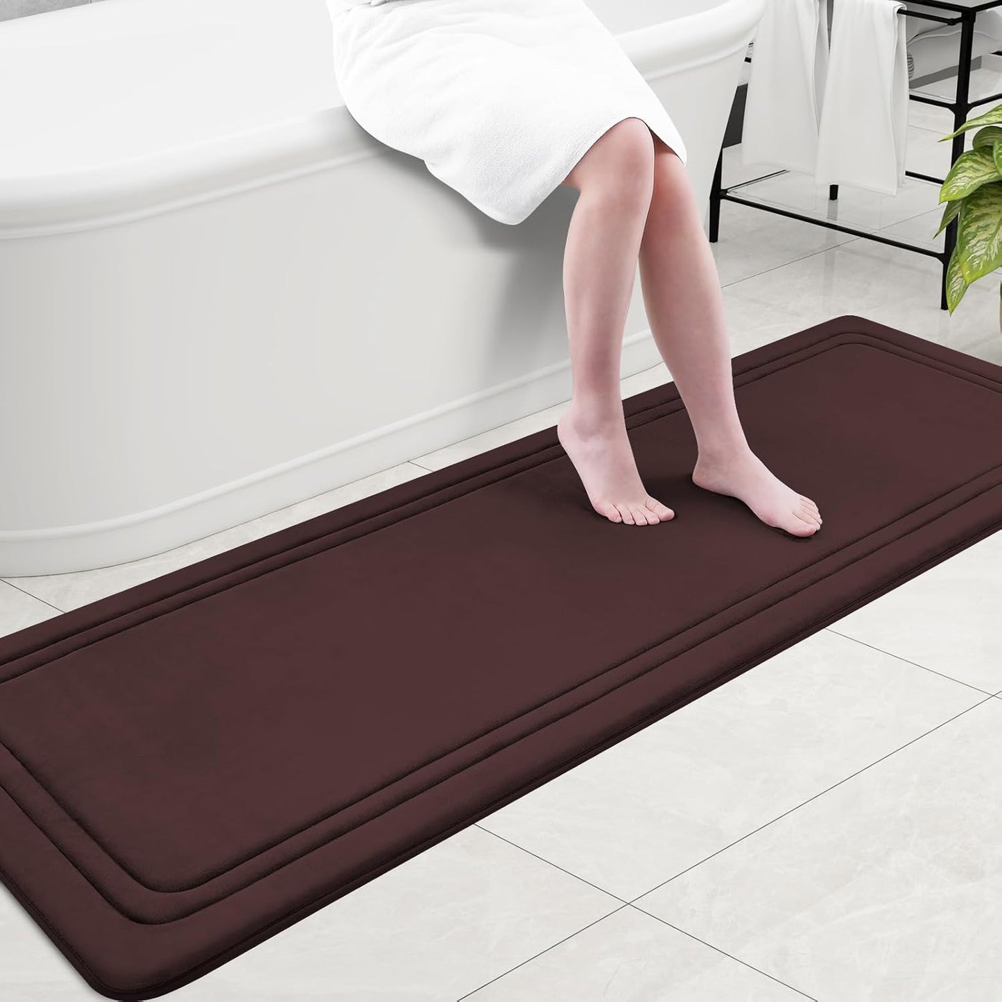 Grandaily Memory Foam Bath Mat Rug 70x24, Ultra Soft, Non-Slip and Absorbent Bathroom Rugs, Machine Wash Dry, Comfortable Bath Carpet for Bathroom Floor, Tub and Shower, Brown