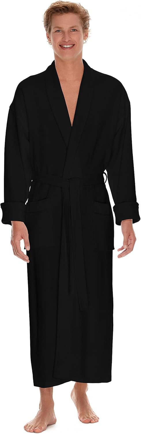 Boca Terry Mens Soft Waffle Knit Robe - Long Spa, Resort & Hotel Bathrobe for Men - Luxury Bath Robe
