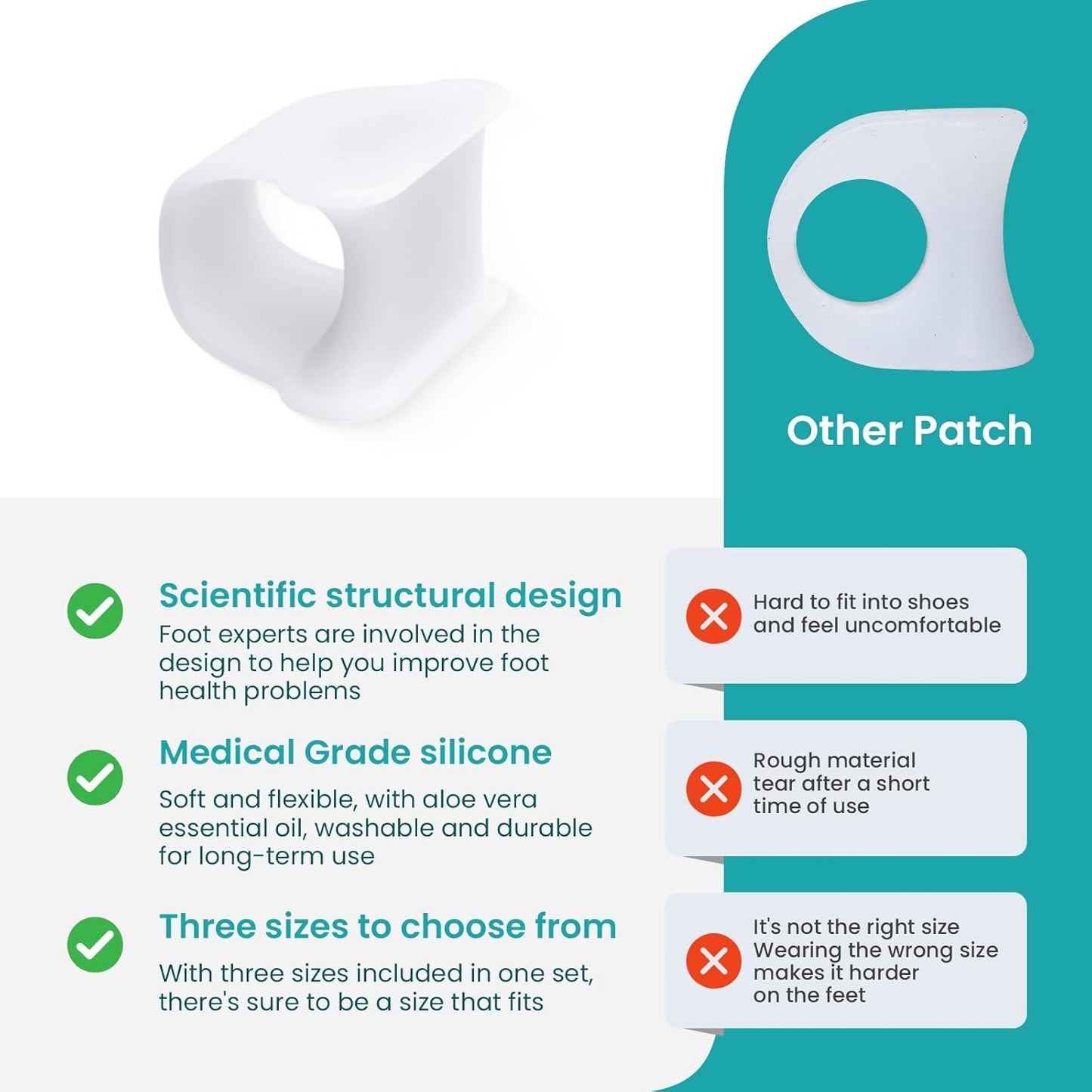 Hammertoe Corrector for Women - Soft Gel Toe Straighteners - Realign Bent, Curled, Crooked, Claw, Bunion, Hammer Toes - Toe Corrector for Men（8 Count, Medium, White）