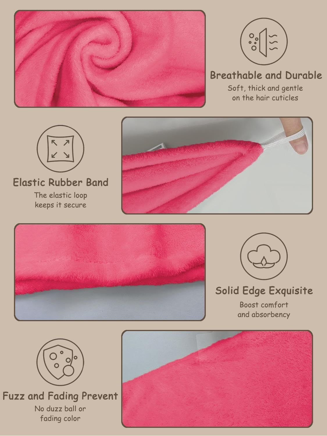 Microfiber Hair Towel Turban 3 Pack | Super Absorbent Quick Drying Hair Wrap for Women with Curly Hair | Anti Frizz Hair Towel Cap for Wet Hair(Red,Pink,White)