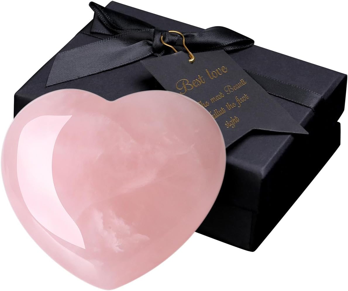 MAIBAOTA 60 mm Rose Quartz Crystals Heart Stone Valentines Gifts for Her Women Crystal Gifts for Women Natural Reiki Gemstone Polished Heart Shaped Rocks Meditation