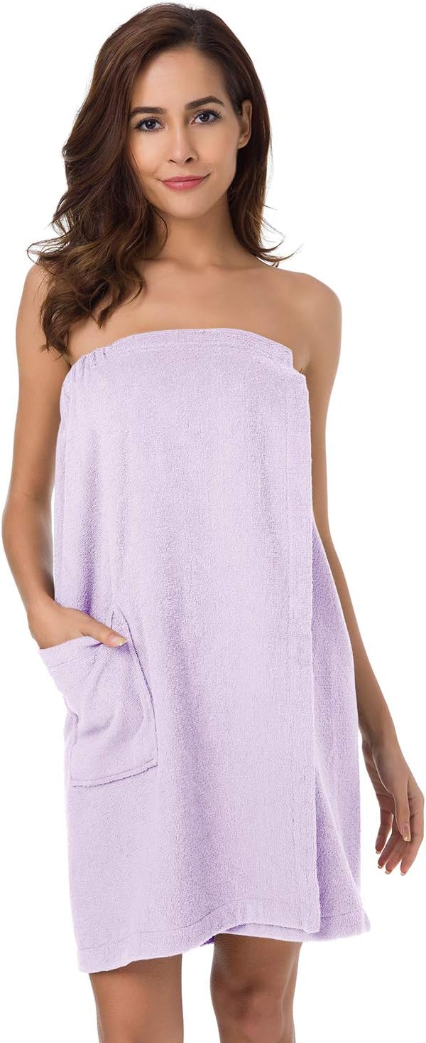 SIORO Women Bath Towel Wrap Robe, Soft Cotton Terry Spa Cloth, Plush Adjustable Closure for Shower, Travel, Pool, Gym