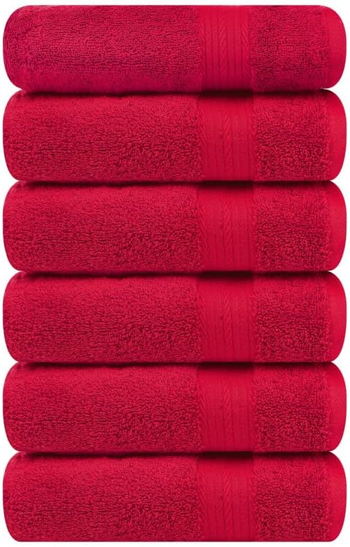 Ample Decor Hand Towels for Bathroom 18 X 28 Inch 600 GSM 100% Cotton, Soft Absorbent - 6 Pcs Red