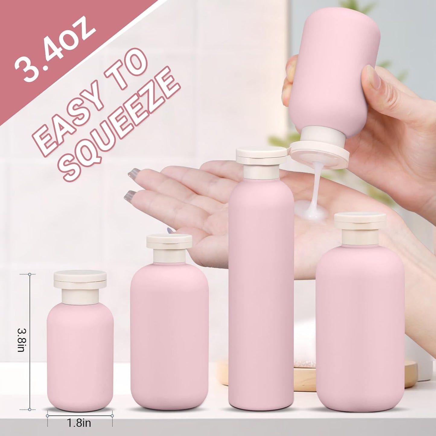ASEVAT 3.4 oz Plastic Squeeze Bottle for Lotion, Plastic Empty Shampoo Conditioner Container, Plastic Travel Size Toiletries Bottles for Shampoo, Lotion, Cream and Liquids (3 Pcs)