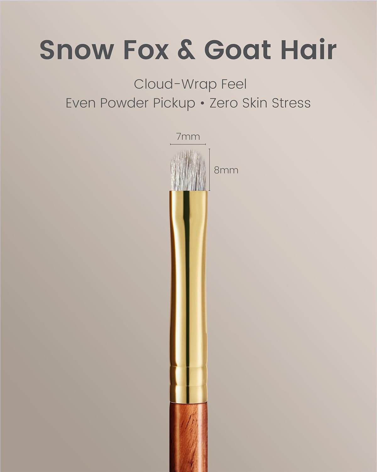 Desert Oak Series Precise Detail Shader - 7mm Arctic Fox & Goat Hair Brush for Lash Line & Outer V, Luxury Bubinga Handle (CM 204)