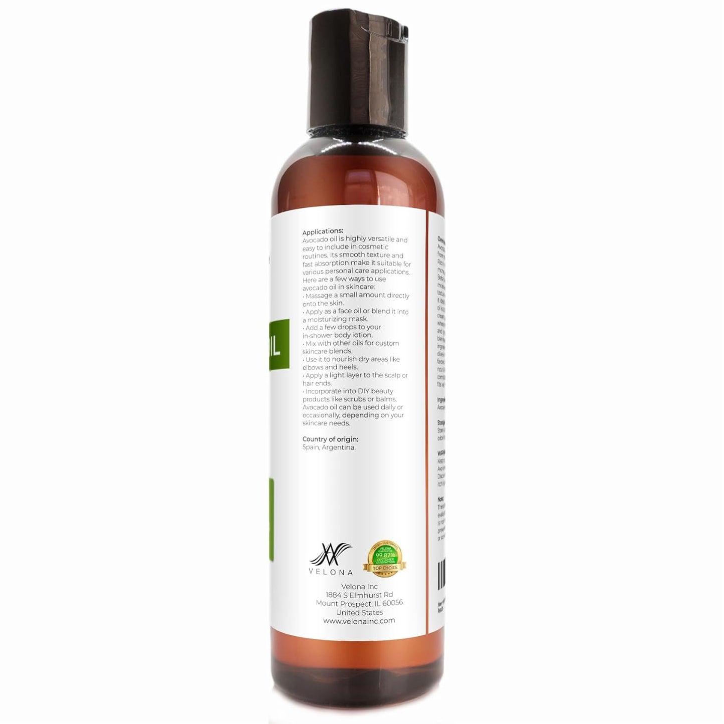velona Avocado Oil 4 Fl Oz | 100% Pure and Natural Carrier Oil | Expeller-Pressed | Hair, Body and Skin Care | Use Today - Enjoy Results