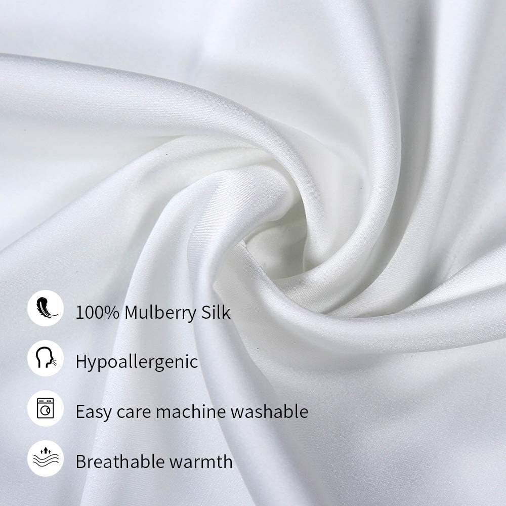 100% Mulberry Silk Pillowcases Set of 2 for Hair and Skin and Super Soft and Breathable Standard Size Nature Silk Pillowcases (Standard, White)