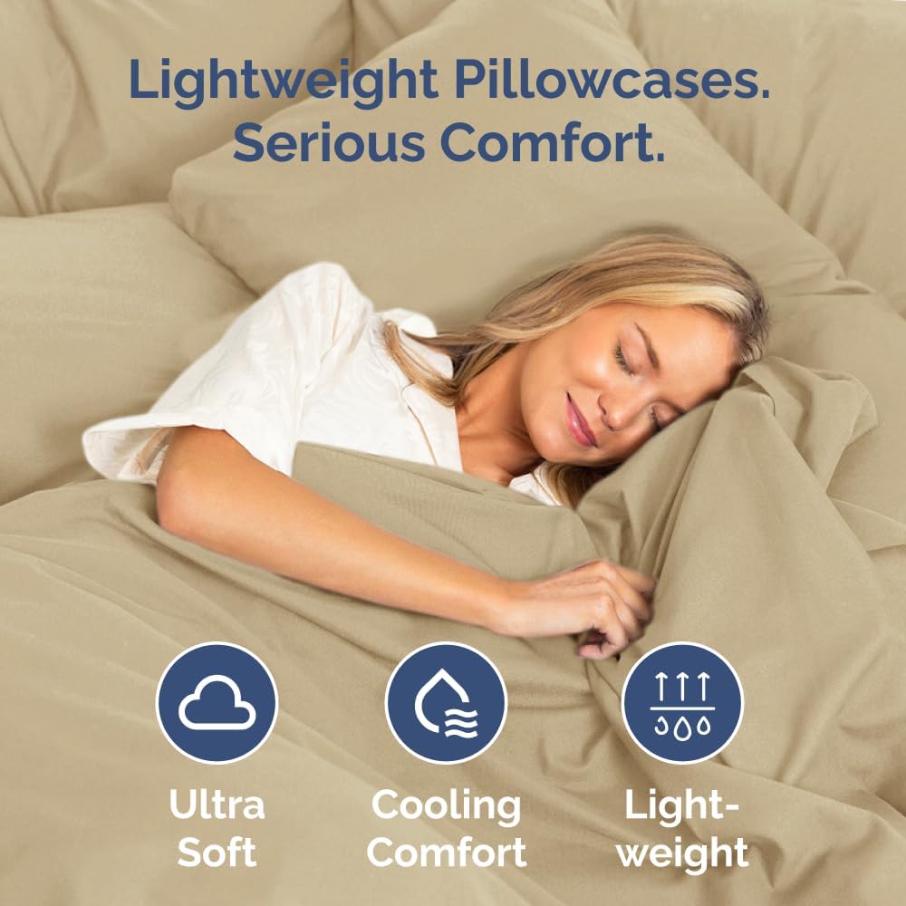 King Standard Pillow Cases Set of 2 - Ultra-Soft Hotel Quality Pillowcase Covers - Comfy, Cozy & Fade Free - Wrinkle Resistant - Machine Washable Pillow Protectors - 2 Piece Set - King Standard Beige