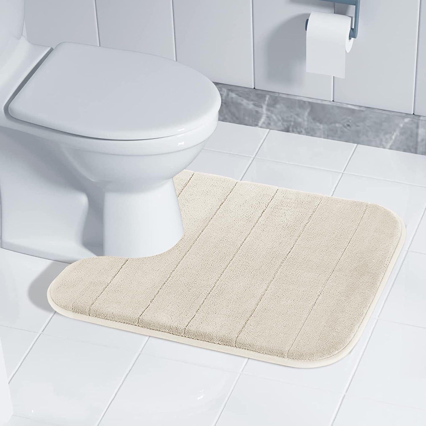Yimobra Memory Foam Toilet Bath Mat U-Shaped, Commode Contour Rug, Soft and Comfortable, Super Water Absorbent, Non-Slip, Thick, Machine Wash Bathroom Commode Contour Rug, 24 X 20 Inches, Cream