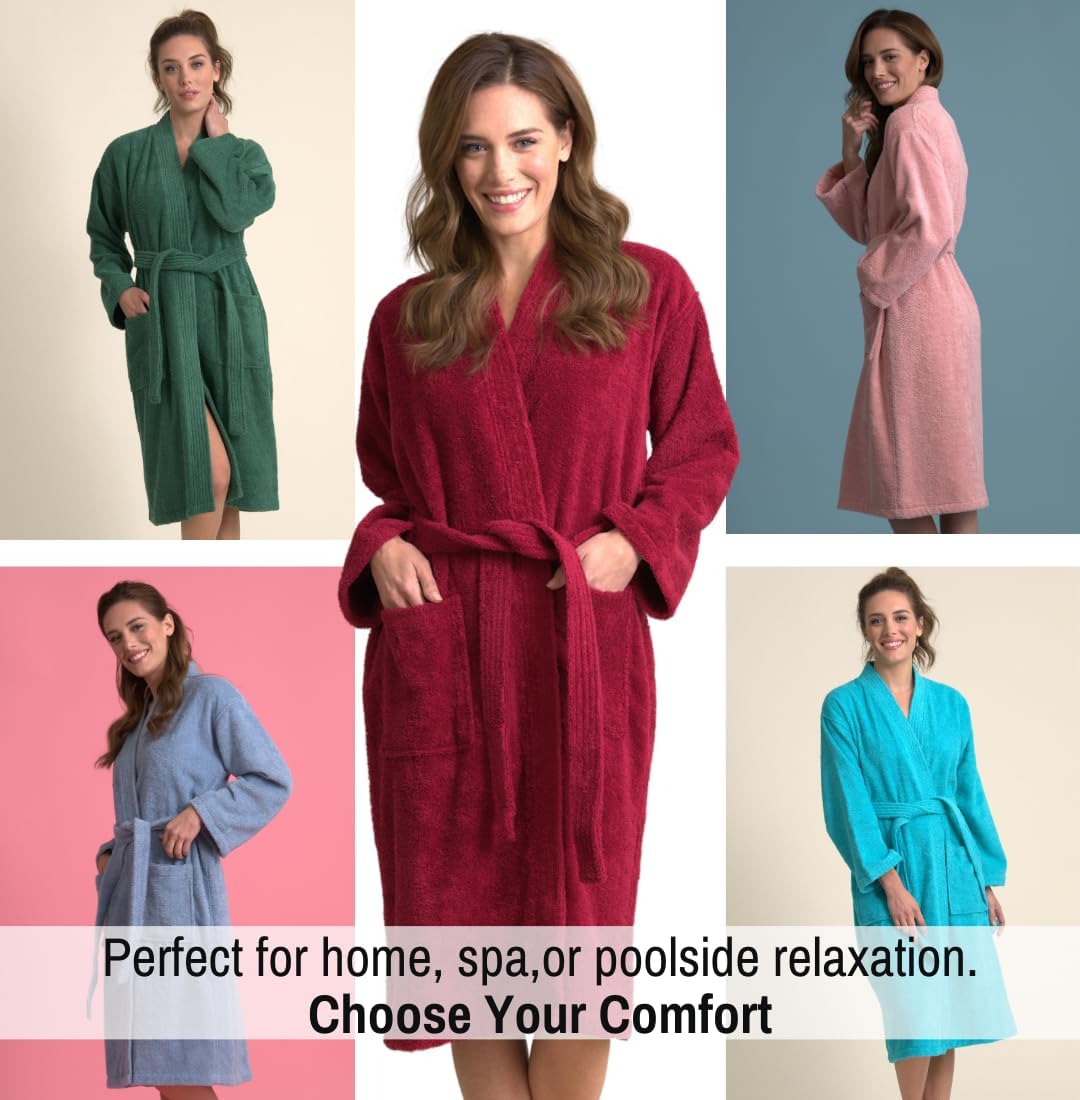 Soft Touch Linen Women's Robe Terry Cloth Kimono Bathrobe Thick 100% Cotton