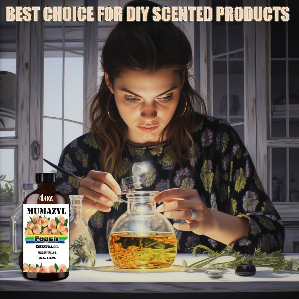Peach Essential Oil, Peach Oil 4 Fl Oz 120ML for Diffuser Humidifier Yoga Cleaning DIY Candle Soap Making Essential Oils