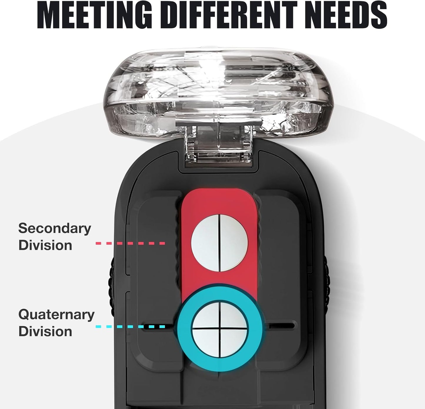 Portable Pill Cutter with Adjustable Slots – Multi Pill Splitter for Small & Large Tablets, Stainless Steel Blade, Clear Cut, Non-Slip Design, Easy to Use for Weekly Medication(Black, 1/4)