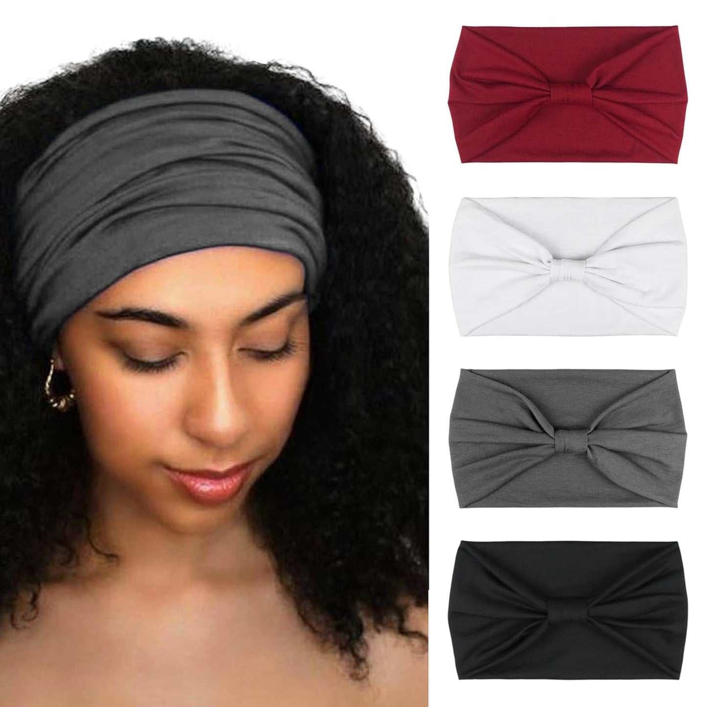 DRESHOW 4 Pack Turban Headbands for Women Wide Vintage Head Wraps Knotted Cute Hair Band Accessories