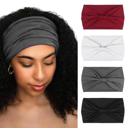 DRESHOW 4 Pack Turban Headbands for Women Wide Vintage Head Wraps Knotted Cute Hair Band Accessories