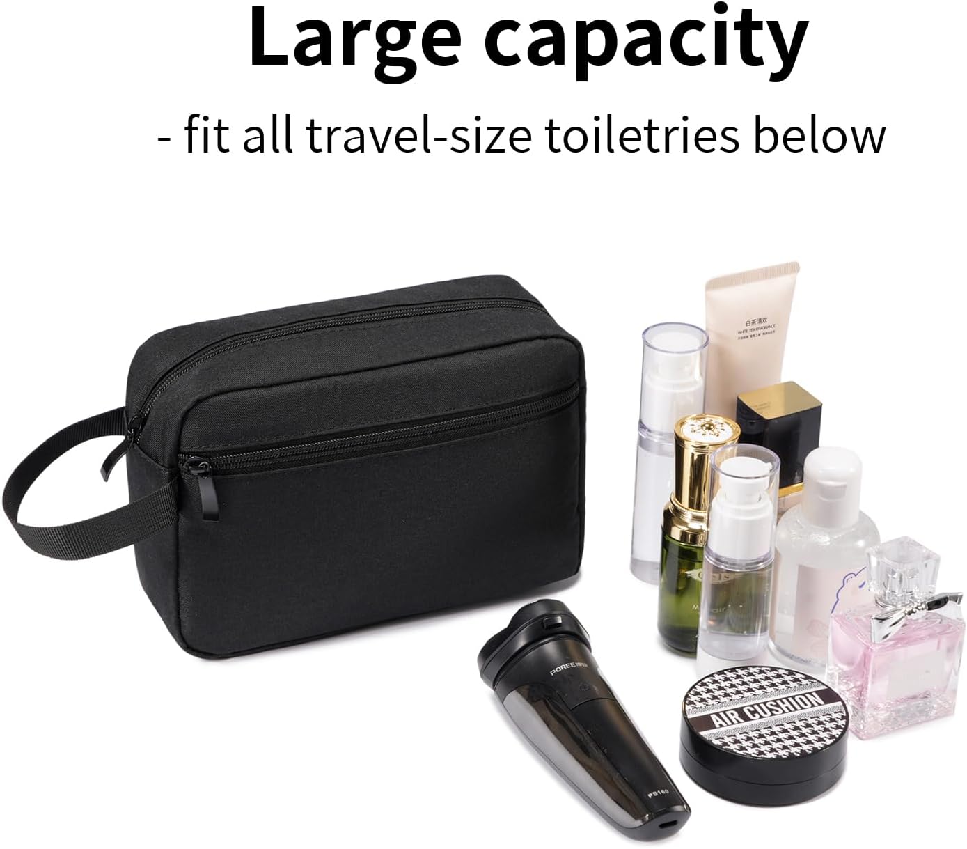 Travel Toiletry Bag, Hanging Water-Resistant Organizer for Men & Women, Ideal for Makeup, Shaving Kit, Gym Essentials & Travel Accessories (Black)