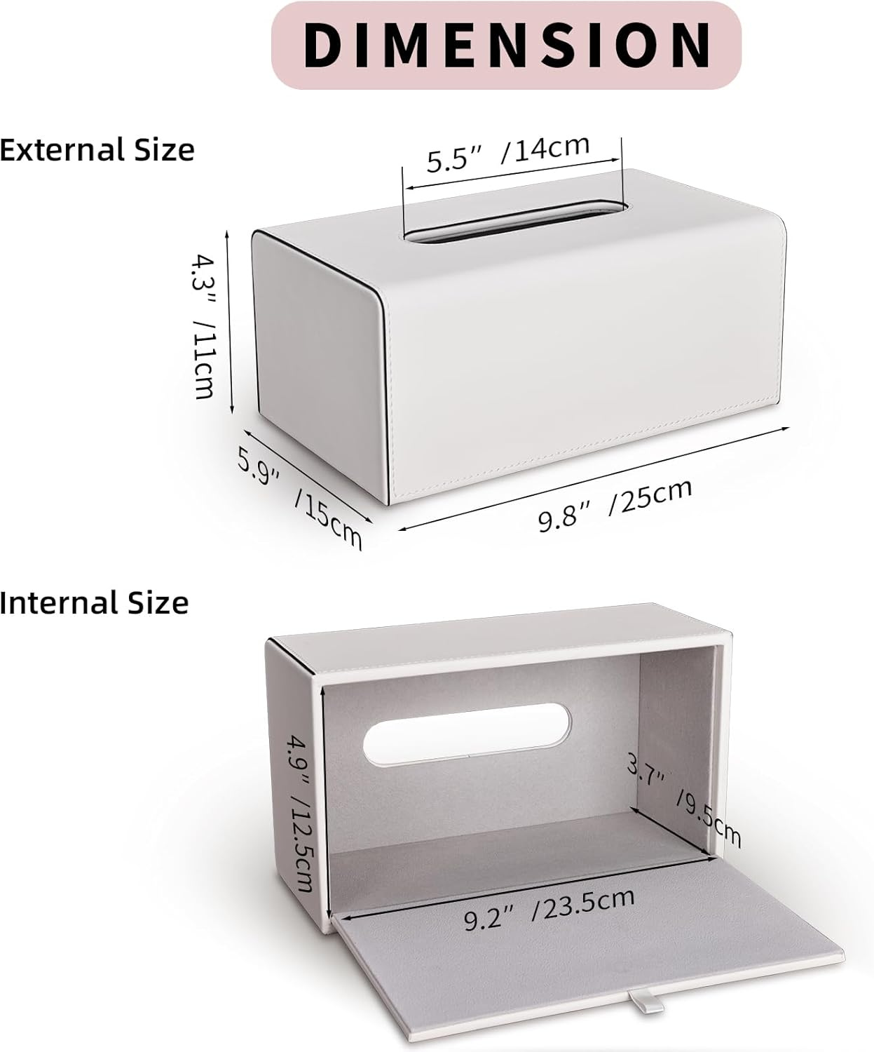 KINGFOM Tissue Box Cover, PU Leather Rectangular Tissue Box Holder with Magnetic Bottom Cover for Facial Tissues/Napkins, Office & Living Room Decor Box (Ivory White)